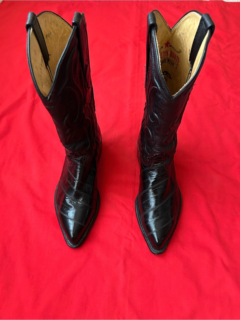 Men’s Los Altos Black EEL Leather Cowboy Boots (8EE)